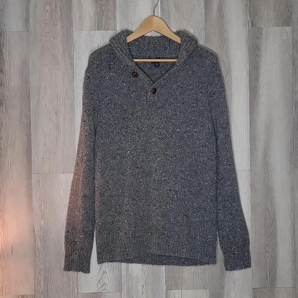 🛍J Crew‎ Wool Grey Shawl Neck Long Sleeve Button Accented Sweater Mens Medium - Picture 1 of 7